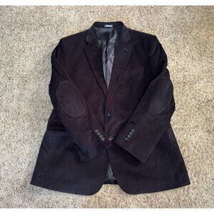 STAFFORD Black Corduroy Blazer Jacket Sport Coat Suit Elbow Patches Academia 46R